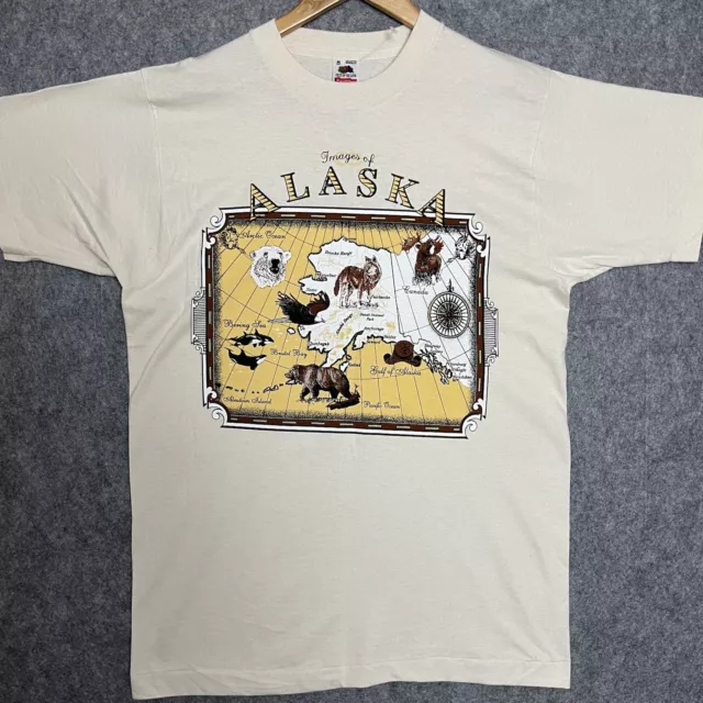 Alaska Vintage T-shirt Map Single Stitch Cotton Preshrunk 90s Y2K Short Sleeve