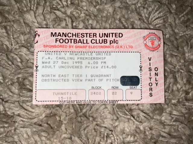 Manchester United v Newcastle United. December 1995 Ticket