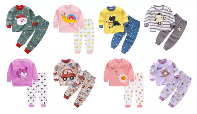 Baby Kinder Jungen Mädchen Schlafanzug Langarm Top Hose Nachtwäsche Pyjama Set