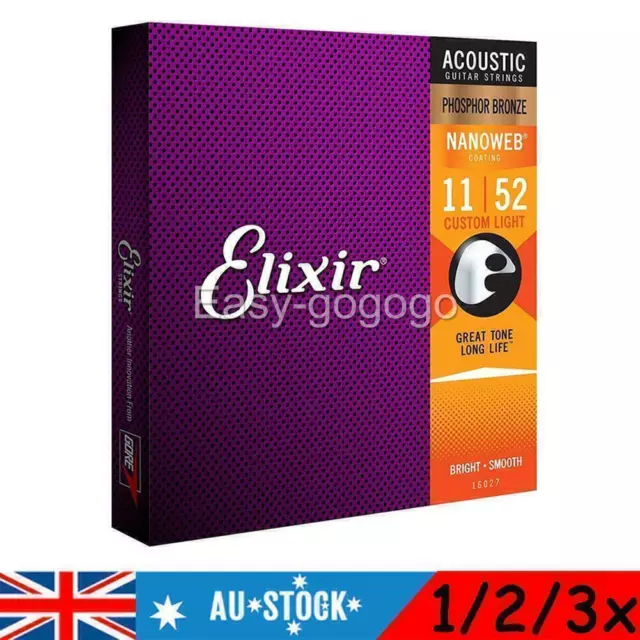 For Elixir Acoustic Guitar Strings 16027 Nanoweb Phosphor Bronze Light 11-52 NEW