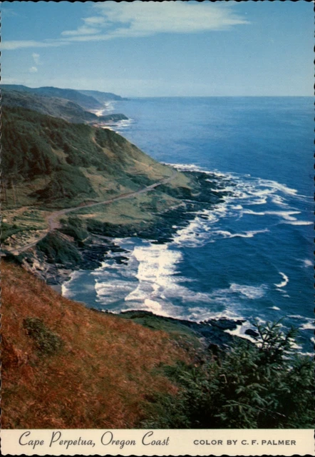 Oregon Coast Cape Perpetua aerial view Yachats State Park ~ postcard sku249
