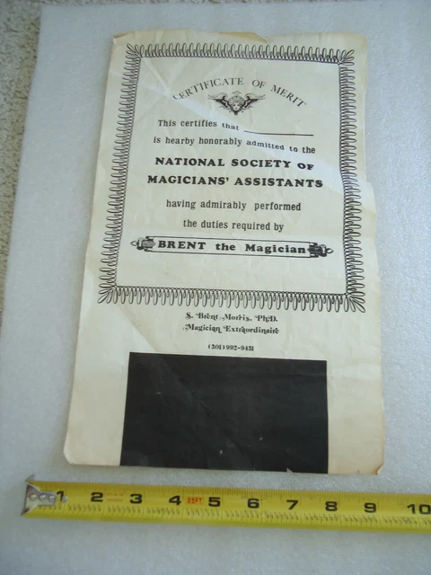 Vintage Magic Certificate - National Society Of Magicians' Assistants Merit