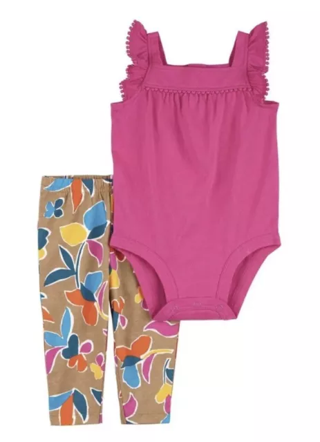 Carters Baby Girl Infant Size 6 months Pink Bodysuit Top & Floral Pants MSRP $24