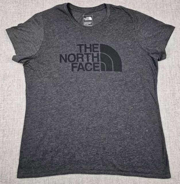 North Face T Shirt Womens XL Charcoal Gray Graphic Spellout Short Sleeve