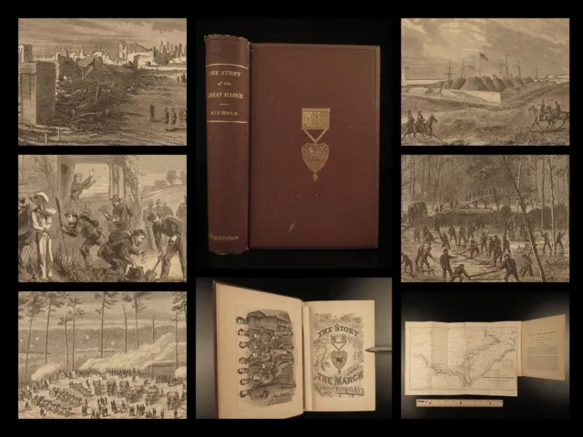 1865 1ed SHERMAN Great March Civil War Georgia Carolina Nichols Illustrated MAP