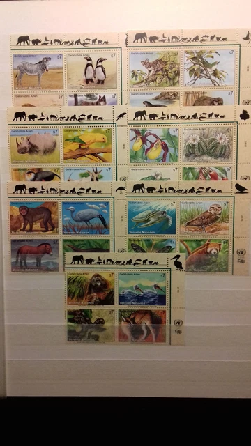 UN Vienna Endangered Species 7 Blocks of Four ** from 1993 - 1999 Unfolded (950)