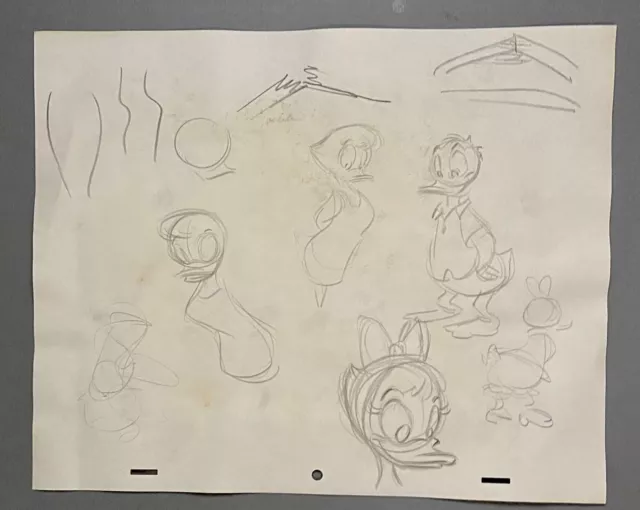 Original 1990s Disney Animation Drawing Sketch Art DONALD & DAISY DUCK 2-Sided