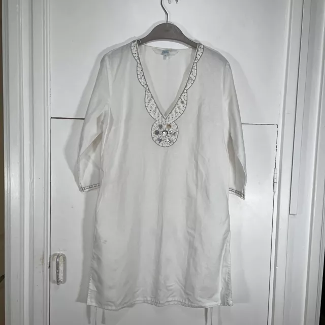 Beach By Melissa Odabash Cover Up Kaftan White Embellished Dress Size 12