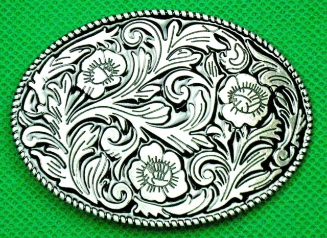 Belt Buckle "FLORA" Metal on Black Custom Made to Fit 4 cm Belt, DIY, No Belt!