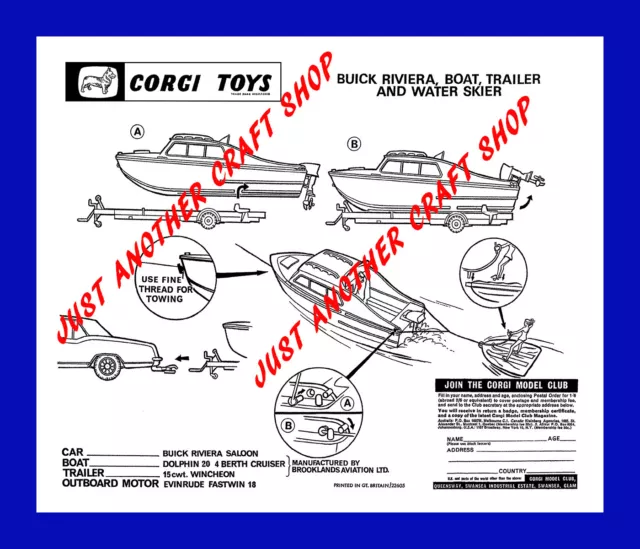 Corgi Toys Gift Set GS 31 Buick Riviera Boat Instruction Leaflet pamphlet flyer