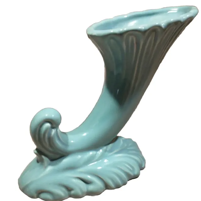 Vintage mcm Haeger Cornucopia Pottery Baby Blue Vase Art Deco