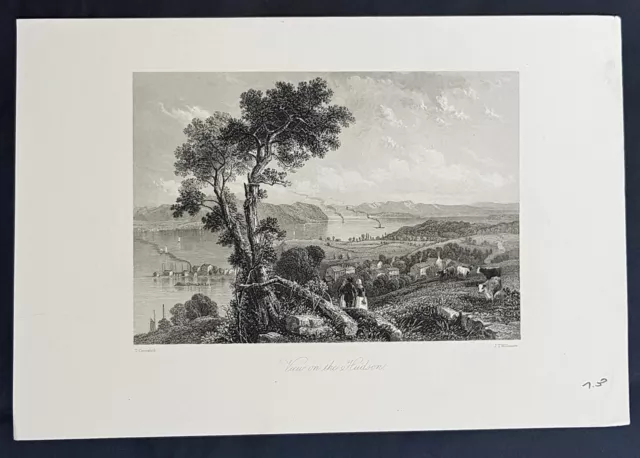 1840 William Bartlett Antique Print View of Hudson River, West Point, New York