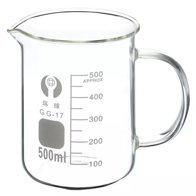 500ml Vidrio Cubilete con Mango, 3.3 Borosilicato Vidrio Graduado Medición Tazas