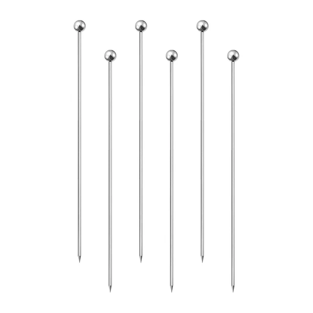 6" Metal Cocktail Toothpicks Round Bead Drink Picks Cocktail Skewers 6Pcs