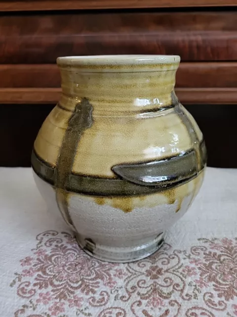 Mid Century Modern 10"×8" vase/jar drip glaze studio art pottery