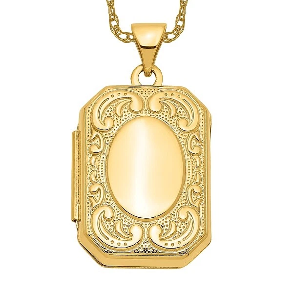 10K or 14K Yellow or White Gold Rectangle or 20mm Book Border Locket
