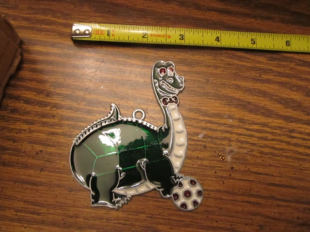 Dinosaur soccer player Suncatcher Sun Catcher Stained Glass-style window hanging