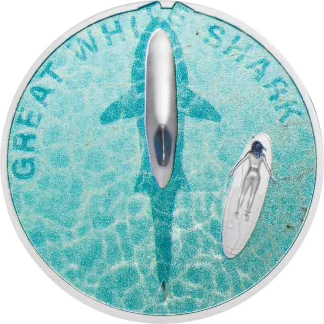 Palau 2021 5$ - Great White Shark - 1 Oz Proof silber Münze