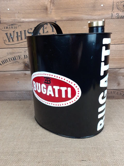 Retro vintage style Black Bugatti Oil petrol can Oval shaped