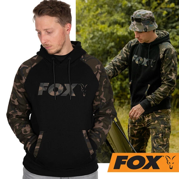 Fox schwarz/camo Raglan Hoodie Karpfen Angeln Kapuzenpullover neues Modell 2023