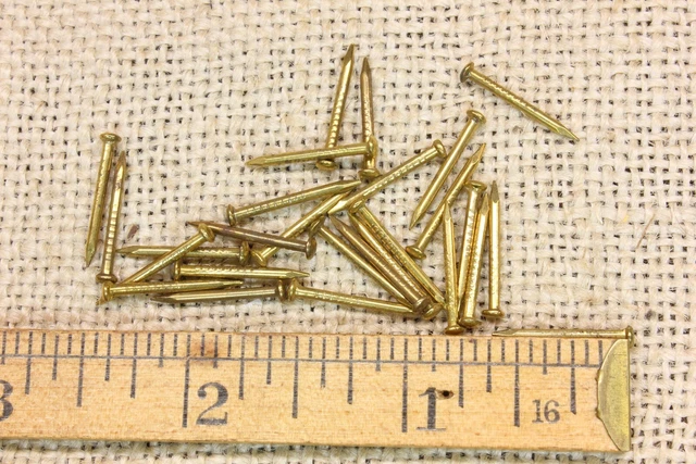 OLD 5/8” BRASS color BRADS 50 NAILS domed head vintage Escutcheon pins 18 gauge