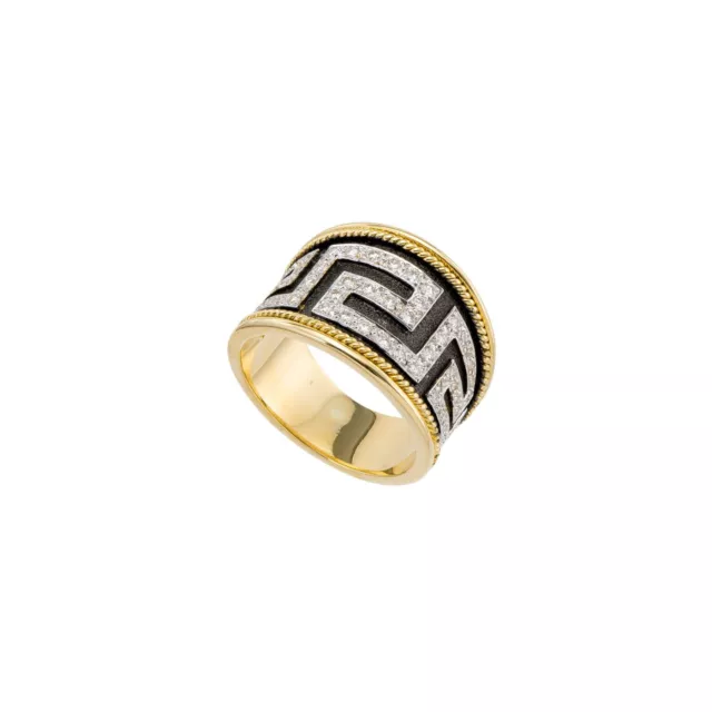 Greek Key Band Ring 18k Yellow Gold with Diamonds Ancient Greek Jewelry