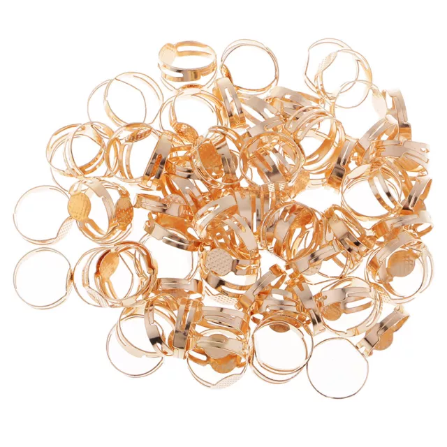 100pcs Adjustable Ring Base Cabochon Round Pad Bezel Settings Blanks Gold