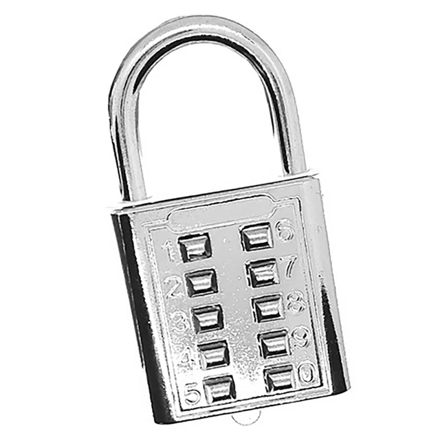 (Silver)10 Digit Push Button Combination Padlock Zinc Alloy Password Lock For