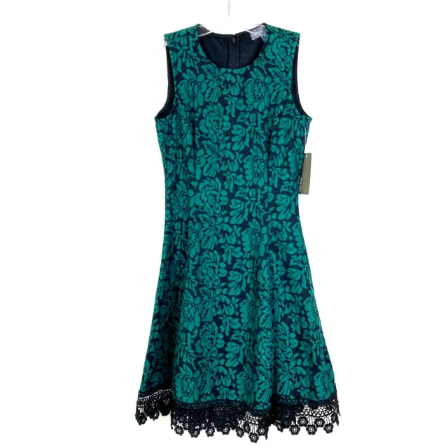 New Donna Ricco Size 2 Fit & Flare Dress Sleeveless Lace Knee Length Green Black