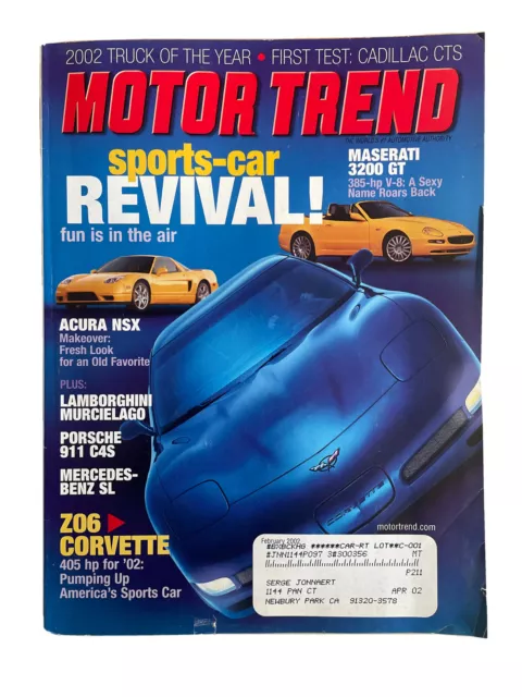 Motor Trend Magazine February 2002 - Sports Car Revival! Maserati Lamborghini ..