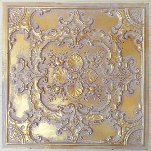 2x2 Ceiling tile faux tin vintage brown gold decor wall panels PL19 10pcs/lot
