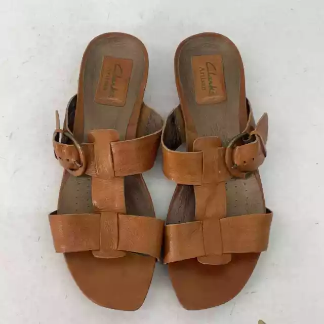 Clarks Brown Leather Strappy Buckle Open Toe Sandals Womens Size 9