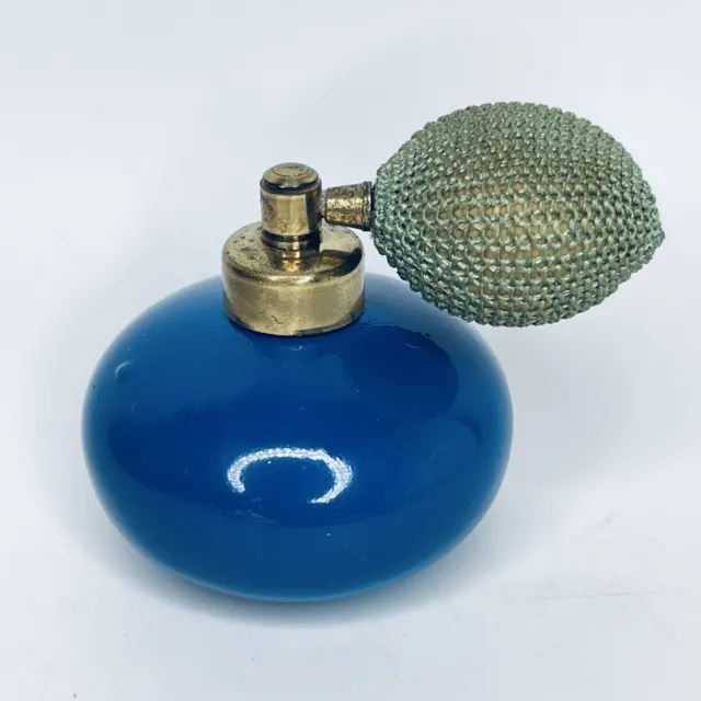 Vintage Japan Blue Porcelain Atomizer Perfume Bottle Refillable 6 x 5 CM