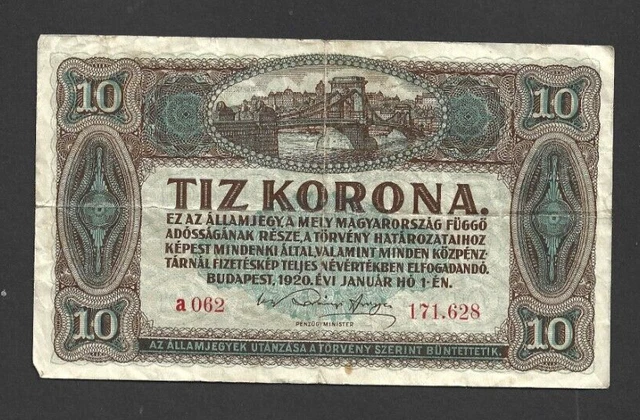 10 Korona Fine  Banknote From Hungary 1920  Pick-60