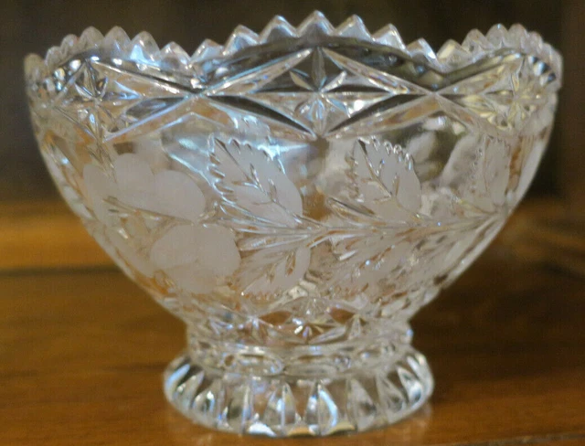 Vintage AMERICAN BRILLIANT BOWL Pedestal Footed Saw Tooth Edge Cut Glass Lovely!