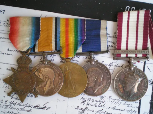 WW1 Trio, General Service Palestine '36 & RN Long Service Medal Group to HOWSON