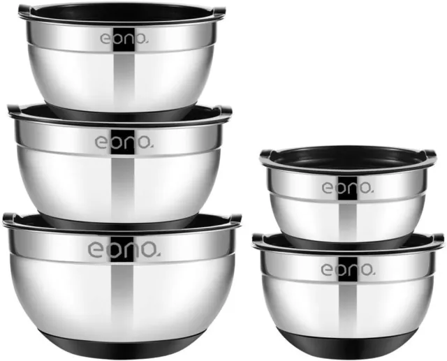 Mixing Bowls for Baking with Lids Set of 5 Large Stainless Steel Non-Stick Base