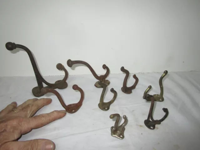 Lot of 8 Vintage Antique Coat Hat Wall Hooks Metal Salvage Rustic various sizes