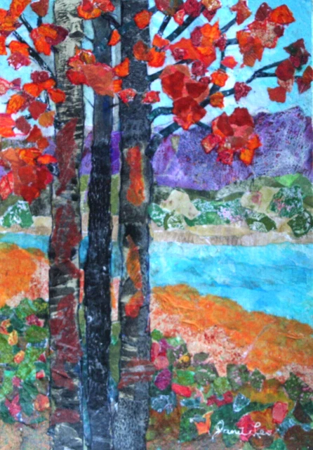 JANET LEO  sfa   ORIGINAL MIXED MEDIA  collage EARLY AUTUMN  landscape
