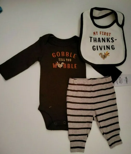 Infant Child Mine Carters My First Thanksgiving Gobble till You Wobble Set NB