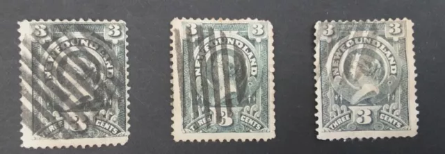 Newfoundland 1890 - QV 3 cent grey used stamps (3) SG55