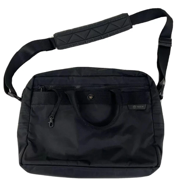 Tumi T Tech Mens Essential Gear Crossbody Bag Black Pockets Zip Adjustable Strap