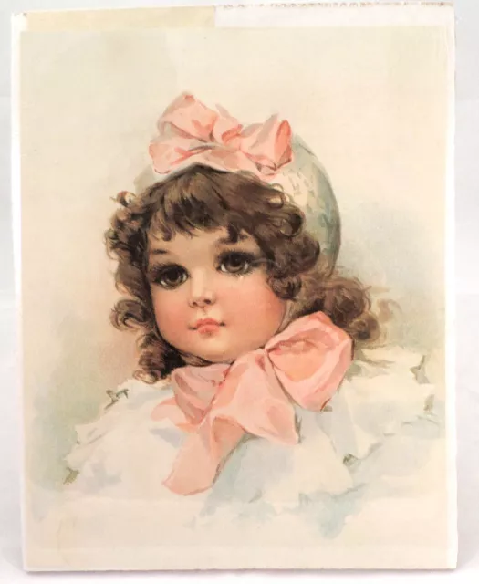 Victorian Lithograph Print Picture "Buttons And Bows Little Girl"  8" X 10"