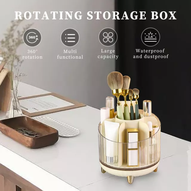 Round Cosmetics Storage Box 360-degree Rotation 7 Compartments (Champagne) 2