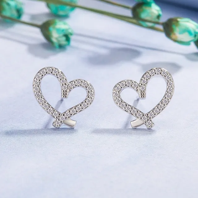 925 Sterling Silver Crystal Heart Hoop Stud Earrings Womens Girls Jewellery UK
