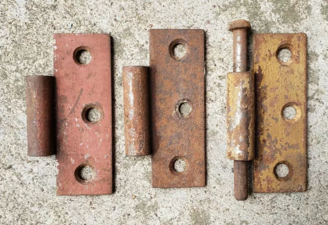 Lot of 3 Antique Vintage Door Hinges Rusty Patina Salvage