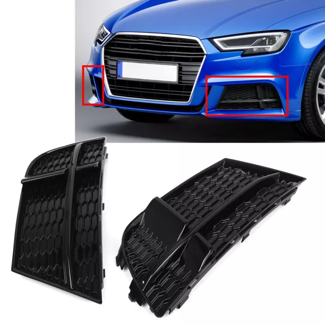 For Audi A3 S-Line S3 Closed Mesh Honeycomb Front Bumper Fog Light Grille Grill