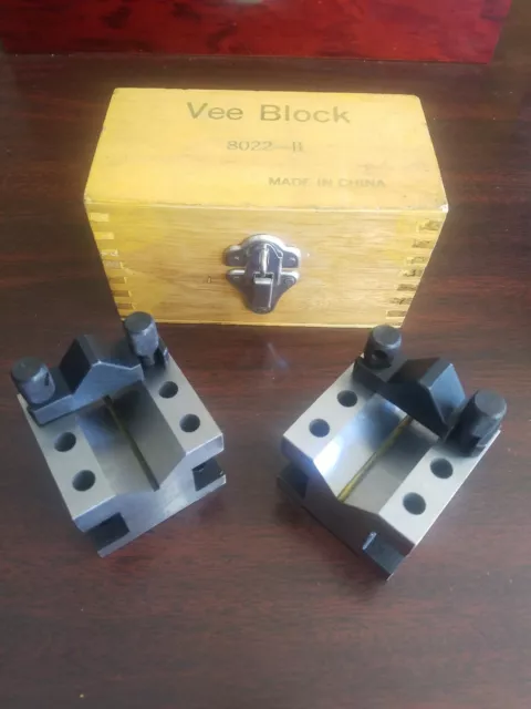 Vee Block Set 8022-Ii Hardened Steel W/ Original Timber Wood Case Vee Block Set 8022-Ii Hardened Steel W/ Original Timber Wood Case