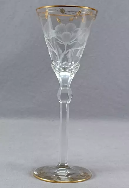 Moser Paula Pattern Intaglio Engraved Floral & Gold 8 1/2 Inch Wine Glass