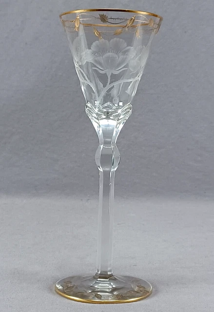 Moser Paula Pattern Intaglio Engraved Floral & Gold 8 1/2 Inch Wine Glass Moser Paula Pattern Intaglio Engraved Floral & Gold 8 1/2 Inch Wine Glass